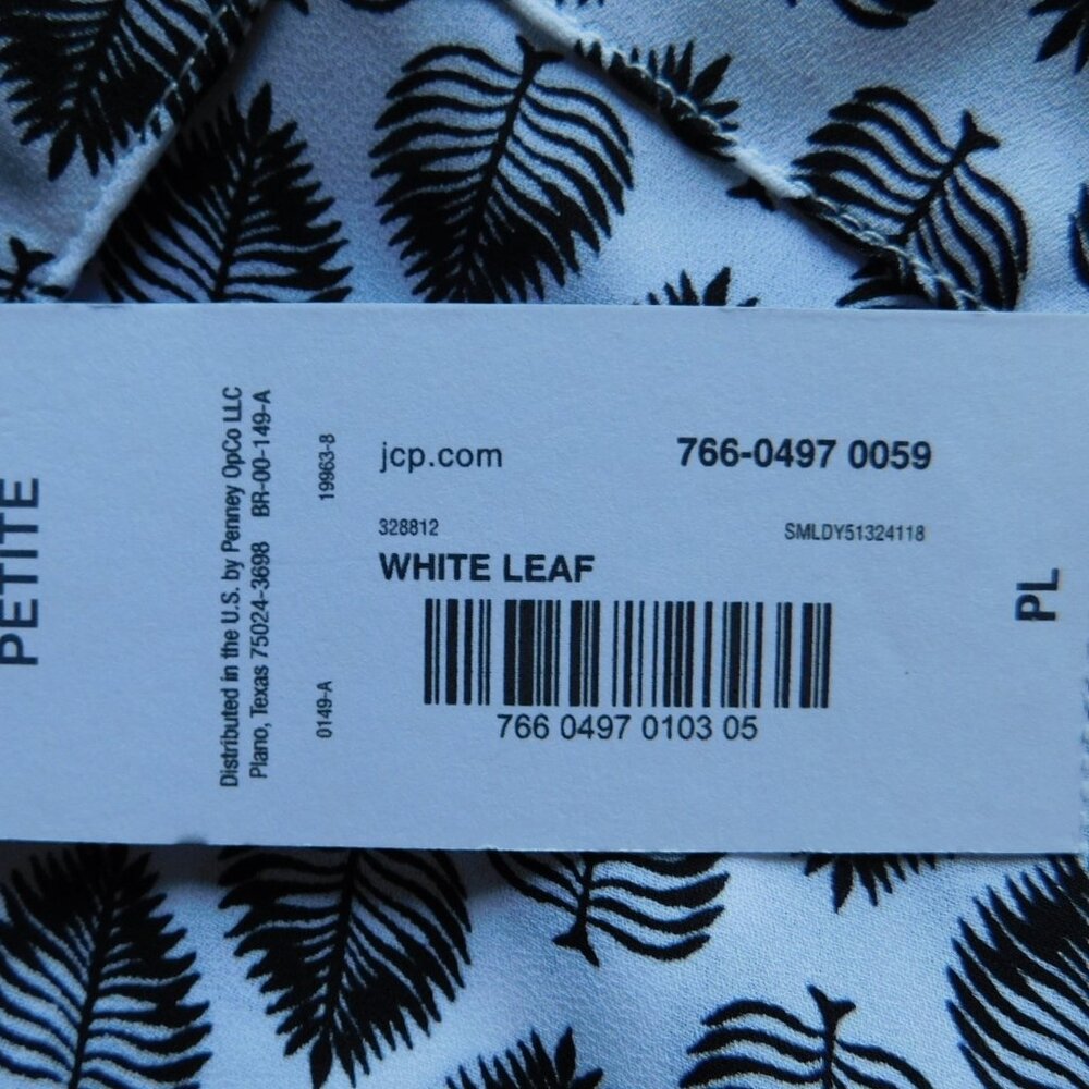 LIZ CLAIBORNE Button Up Sleeveless Blouse White Black Leaf Print Lightweight PL - Picture 3 of 6